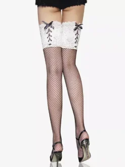 Bas et collants blancs bicolores transparents pour femmes montants jusqu'aux cuisses