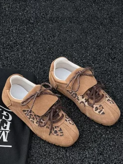 Baskets à bout rond en micro-suède kaki pour femmes chaussures décontractées