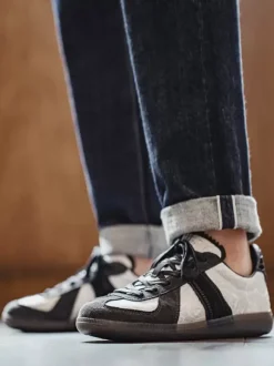 Baskets confortables en cuir PU pour hommes chaussures de sport à bout rond