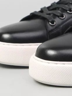 Baskets noires pour hommes en cuir véritable bout rond à lacets chaussures décontractées