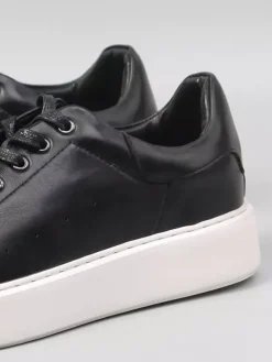 Baskets noires pour hommes en cuir véritable bout rond à lacets chaussures décontractées