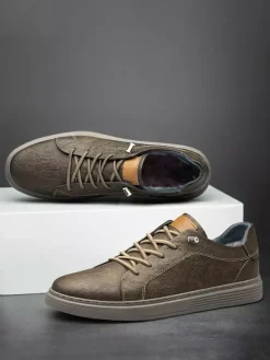 Baskets confortables en cuir à bout rond pour hommes
