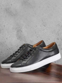 Baskets confortables à lacets pour hommes en cuir de vache à bout rond