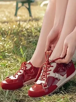 Baskets décontractées à lacets et bout rond pour femme chaussures de sport à boucle