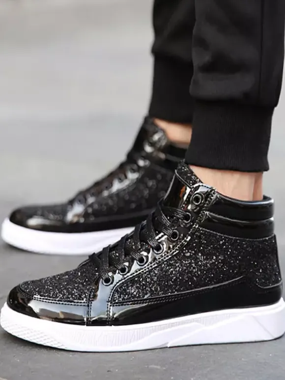 Baskets montantes dorées à paillettes bout rond style skate pour hommes