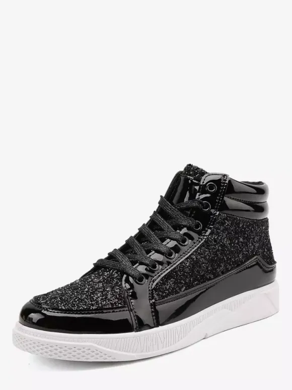 Baskets montantes dorées à paillettes bout rond style skate pour hommes