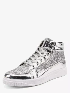 Baskets montantes dorées à paillettes bout rond style skate pour hommes