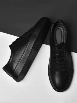 Baskets pour hommes Chaussures de sport à bout rond en cuir à la mode
