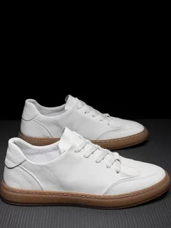 Baskets pour hommes confortables en cuir à bout rond Baskets Chaussures de sport