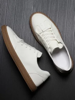 Baskets pour hommes confortables en cuir à bout rond Baskets Chaussures de sport