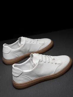 Baskets pour hommes confortables en cuir à bout rond Baskets Chaussures de sport