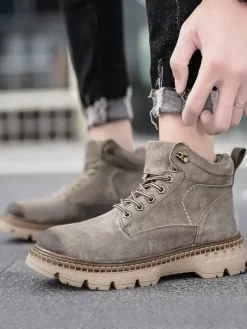 Baskets pour hommes en cuir confortable à bout rond