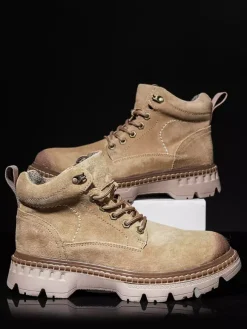 Baskets pour hommes en cuir confortable à bout rond