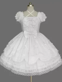 Belle robe à bretelles lolita en 100% coton color-block avec noeud Robe A Bretelles Sans Manches Déguisements Halloween