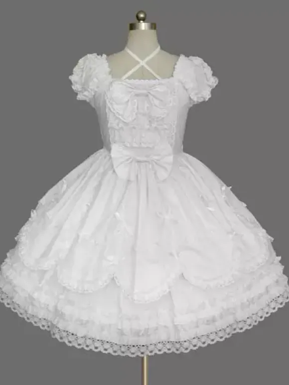 Belle robe à bretelles lolita en 100% coton color-block avec noeud Robe A Bretelles Sans Manches Déguisements Halloween