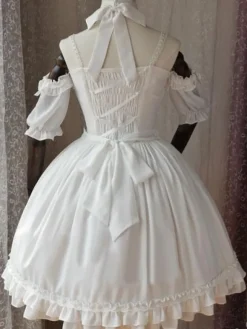 Belle robe à bretelles lolita en chiffon unicolore à volants et bretelles Robe Déguisements