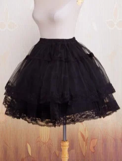 Bell forme Organza Noir Lolita jupon dentelle Déguisements Halloween
