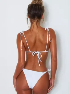Bikini Maillot de Bain Taille Haute Femme avec Bretelles à Col Décolleté en V à Lacets Unicolore Bikini Sexy Push Up