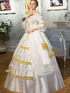 Blanc Retro Costumes Opéra victorienne Vintage robe Maxi Déguisements Halloween