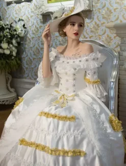 Blanc Retro Costumes Opéra victorienne Vintage robe Maxi Déguisements Halloween