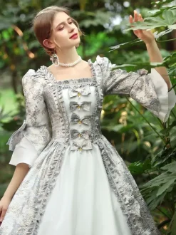 Blanc Rétro Costumes Femmes Volants Polyester Robe Marie Antoinette Costume Royal Party Robe De Bal