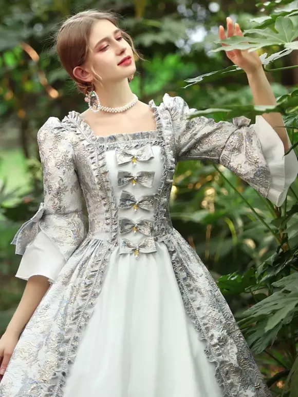 Blanc Rétro Costumes Femmes Volants Polyester Robe Marie Antoinette Costume Royal Party Robe De Bal