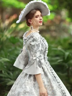 Blanc Rétro Costumes Femmes Volants Polyester Robe Marie Antoinette Costume Royal Party Robe De Bal
