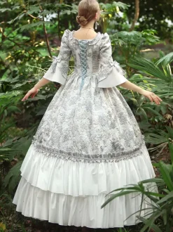 Blanc Rétro Costumes Femmes Volants Polyester Robe Marie Antoinette Costume Royal Party Robe De Bal