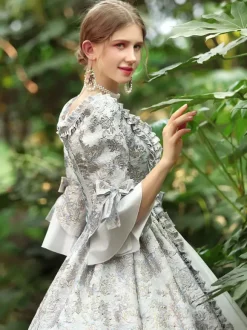 Blanc Rétro Costumes Femmes Volants Polyester Robe Marie Antoinette Costume Royal Party Robe De Bal
