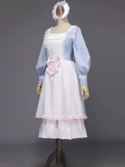 Blanc Rétro Costumes Femmes Dentelle Dentelle Arcs Marie Antoinette Costume Polyester Tunique Chapeaux Robe Vintage Mascarade Robe De Bal