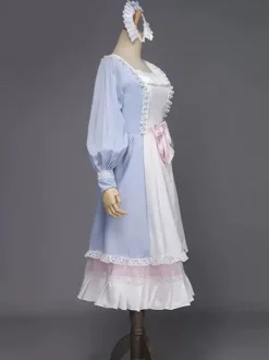 Blanc Rétro Costumes Femmes Dentelle Dentelle Arcs Marie Antoinette Costume Polyester Tunique Chapeaux Robe Vintage Mascarade Robe De Bal