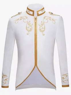 Blanc Vintage Top Vintage Polyester Manches Longues Rétro Costumes Pour Homme Bourgogne