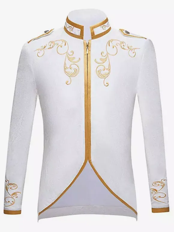 Blanc Vintage Top Vintage Polyester Manches Longues Rétro Costumes Pour Homme Bourgogne