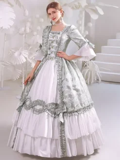 Blanc Rétro Costumes Femmes Polyester Marie Antoinette Costume Robe Gothique 18ème Siècle Costume