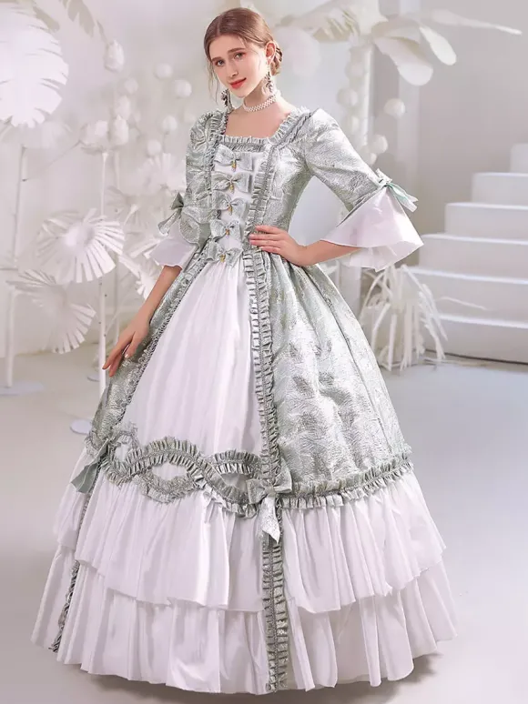Blanc Rétro Costumes Femmes Polyester Marie Antoinette Costume Robe Gothique 18ème Siècle Costume