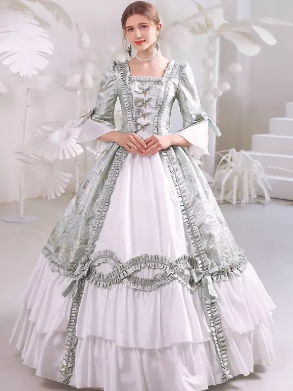 Blanc Rétro Costumes Femmes Polyester Marie Antoinette Costume Robe Gothique 18ème Siècle Costume