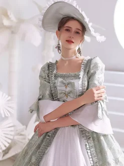 Blanc Rétro Costumes Femmes Polyester Marie Antoinette Costume Robe Gothique 18ème Siècle Costume