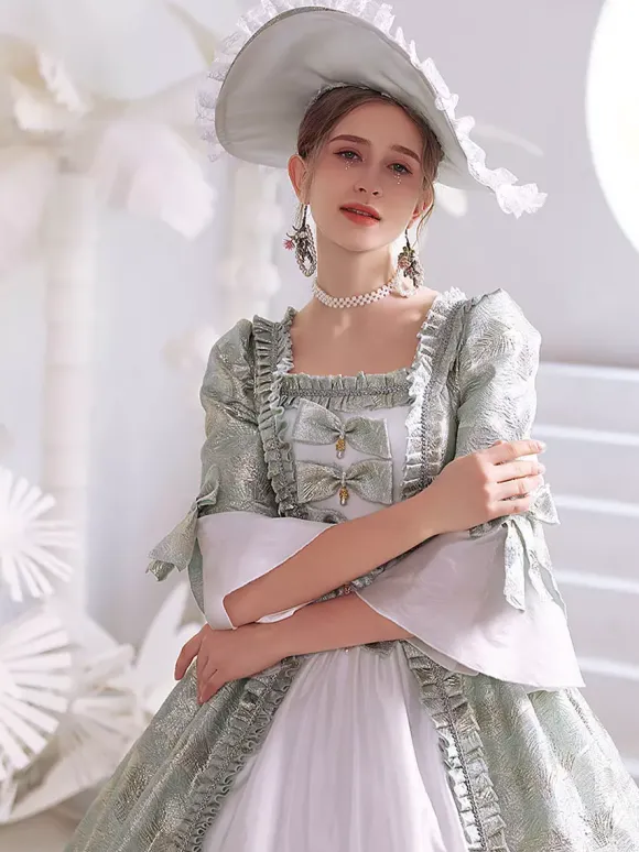 Blanc Rétro Costumes Femmes Polyester Marie Antoinette Costume Robe Gothique 18ème Siècle Costume