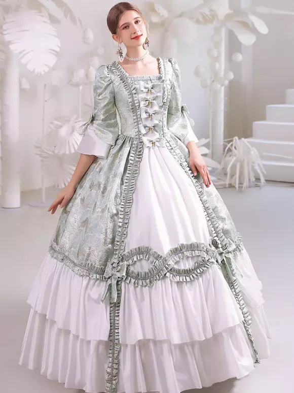 Blanc Rétro Costumes Femmes Polyester Marie Antoinette Costume Robe Gothique 18ème Siècle Costume