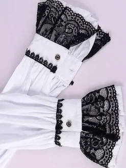 Blanc Vintage Haut Rétro Dentelle Volants Imprimé Fleuri Manches Longues Chemise Rétro Costumes Pour Homme