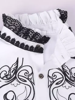 Blanc Vintage Haut Rétro Dentelle Volants Imprimé Fleuri Manches Longues Chemise Rétro Costumes Pour Homme