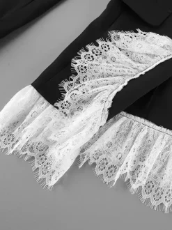 Blazer à bordure en dentelle et fermeture à un bouton pour femme 2026