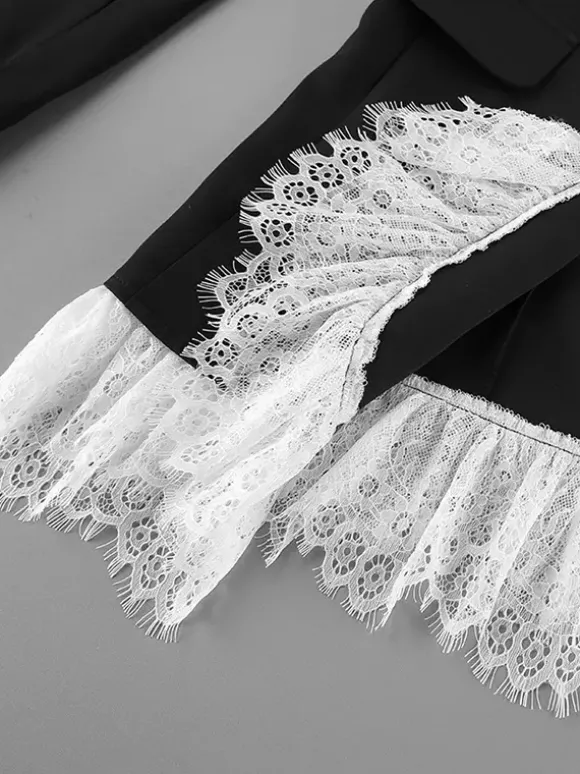 Blazer à bordure en dentelle et fermeture à un bouton pour femme 2026