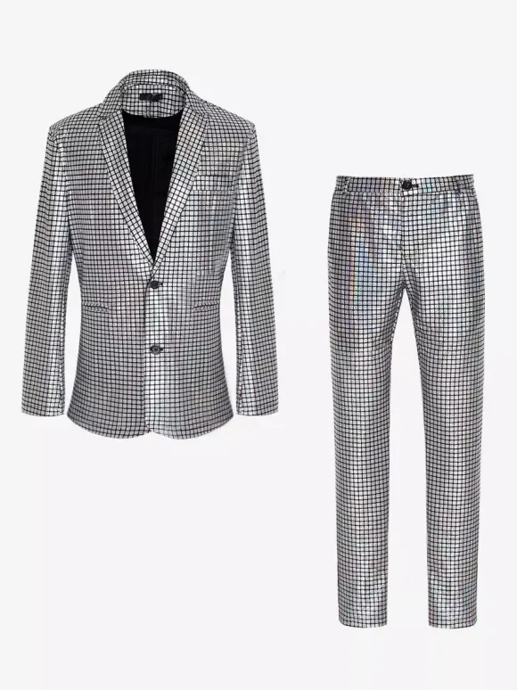 Blazer à paillettes métallisé pour homme ensemble 2 pièces slim tenue de soirée de bal de mariage de banquet veste et pantalon