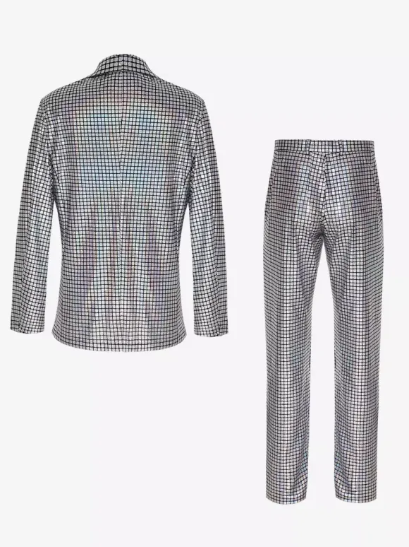 Blazer à paillettes métallisé pour homme ensemble 2 pièces slim tenue de soirée de bal de mariage de banquet veste et pantalon