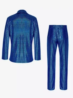 Blazer à paillettes métallisé pour homme ensemble 2 pièces slim tenue de soirée de bal de mariage de banquet veste et pantalon