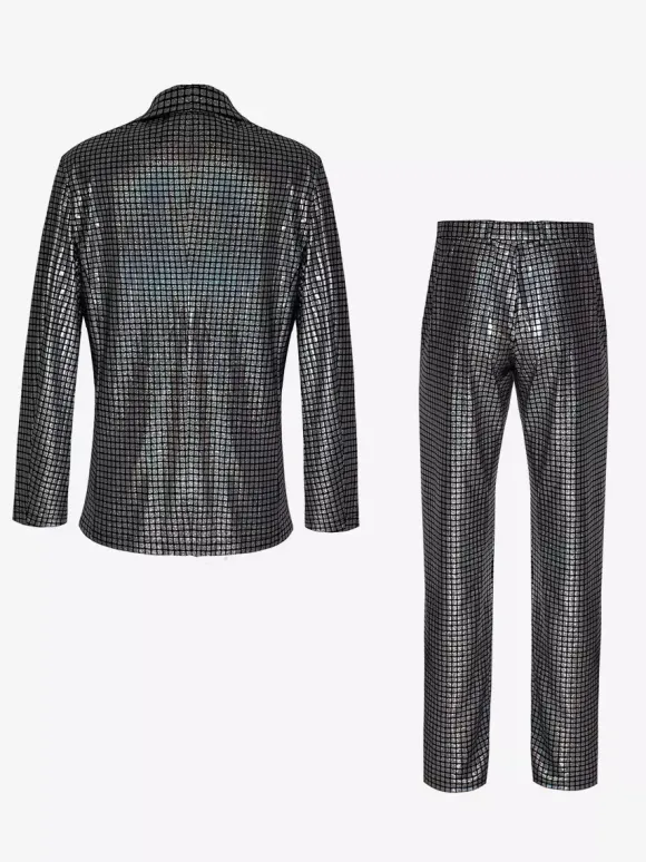 Blazer à paillettes métallisé pour homme ensemble 2 pièces slim tenue de soirée de bal de mariage de banquet veste et pantalon