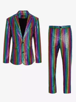 Blazer à paillettes métallisé pour homme ensemble 2 pièces slim tenue de soirée de bal de mariage de banquet veste et pantalon