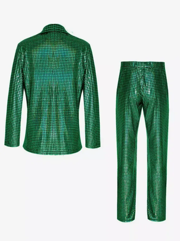 Blazer à paillettes métallisé pour homme ensemble 2 pièces slim tenue de soirée de bal de mariage de banquet veste et pantalon