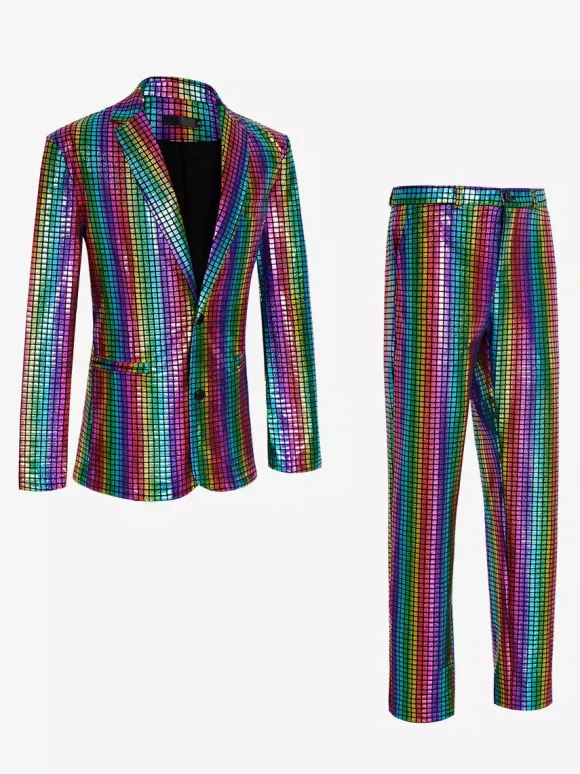 Blazer à paillettes métallisé pour homme ensemble 2 pièces slim tenue de soirée de bal de mariage de banquet veste et pantalon